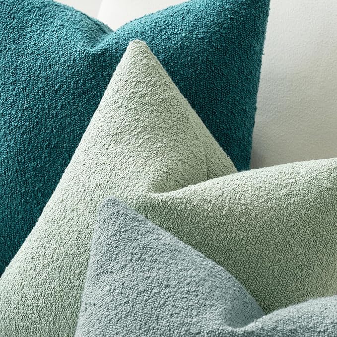 MIULEE 18x18 Inch Decorative Pillow Covers for Couch Bed Set of 2 Textured Boucle Neutral Winter Throw Pillows Greyish Green Accent Solid Cushion Pillowcases Sofa Livingroom Home Decor