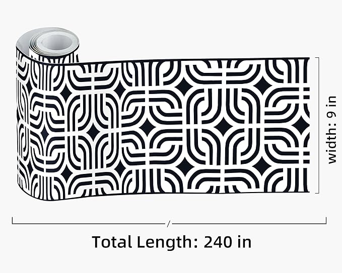 FLFK Wallpaper Border - Black and White Peel and Stick Wall Borders Decal Trim Geometric Pattern 9" x 240"