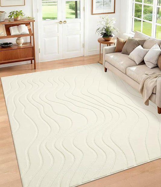 YIHOUSE 5x7 Abstract Line Area Rug, Modern Washable Stain Resistant Rugs Non Slip, Soft Indoor Floor Carpet for Living Room, Bedroom,Dining Room, White