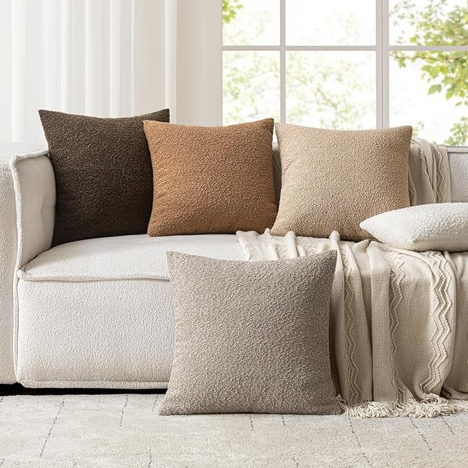 Woaboy Pack of 2 20x20 Inch Decorative Boucle Throw Pillow Covers Textured Square Pillowcaes Accent Solid Cozy Soft Cushion Covers Christmas Home Decor for Sofa Couch Living Room Bed,White