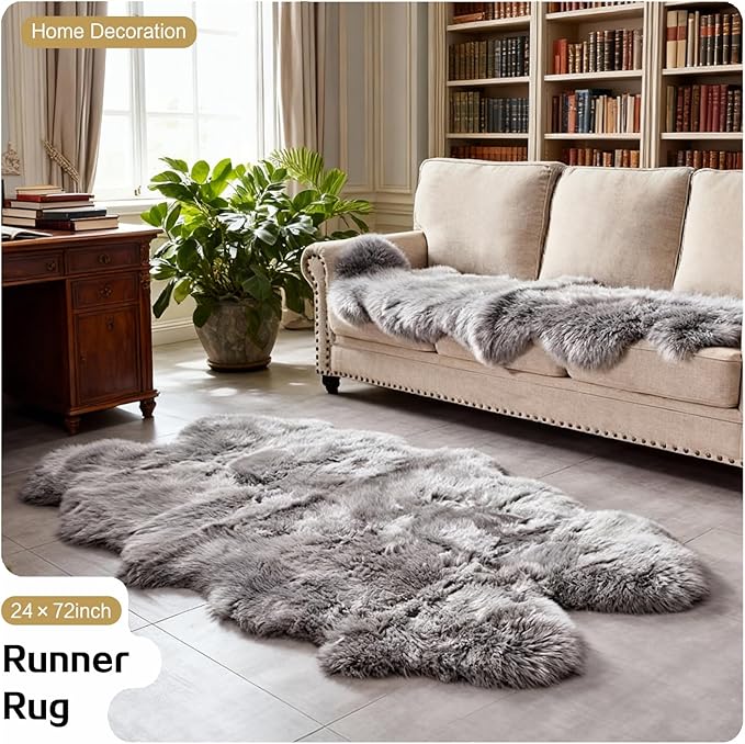 Grey Samll Faux Fur Sheepskin Area Rug for Living Room Bedroom, 2 x 3 Feet Ultra Soft Shaggy Fuzzy Furry Carpet Chair Throw Rugs for Kids, Girls, Nursery Room Decor Dorms