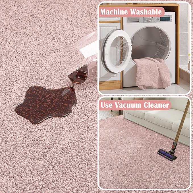 jinchan Solid Plush Runner Rug 2x6 Performance Shaggy Washable Hallway Rug Soft Modern Faux Wool Cozy Non Slip Carpet for Bedroom Laundry Room Living Room Kids Nursery Pink