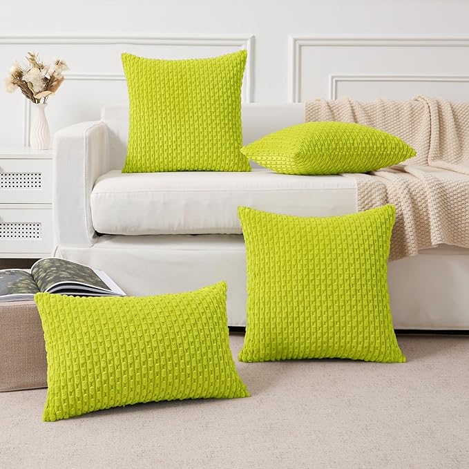 Kevin Textile Decorative Pillow Covers Set of 2 Striped Plush Corduroy Rectangle Lumbars Boho Home Decor Cushion Covers for Couch Sofa Bed Living Room 12x20 Inch, Christmas Green