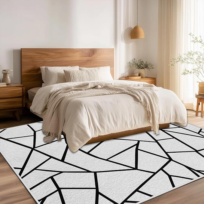 White and Black Rug - Black and White Rug, Geometric Area Rugs 2x3, Modern Abstract Rugs for Living Room Bedroom, Irregular Polygon Doormat Carpet Washable Non Slip Home Decor