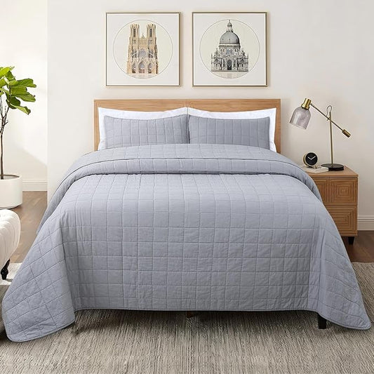 100% Cotton Quilt Sets King Size - Soft Lightweight Quilt Bedding Set for Bedroom Decor- Bedspread in Geometric Pattern with 2 Pillow Shams for All Season, 98x106 inches