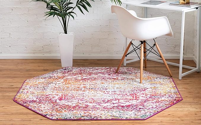 Rugs.com Arlington Collection Rug – 8 Ft Octagon Multi Medium-Pile Rug Perfect for Living Rooms, Kitchens, Entryways