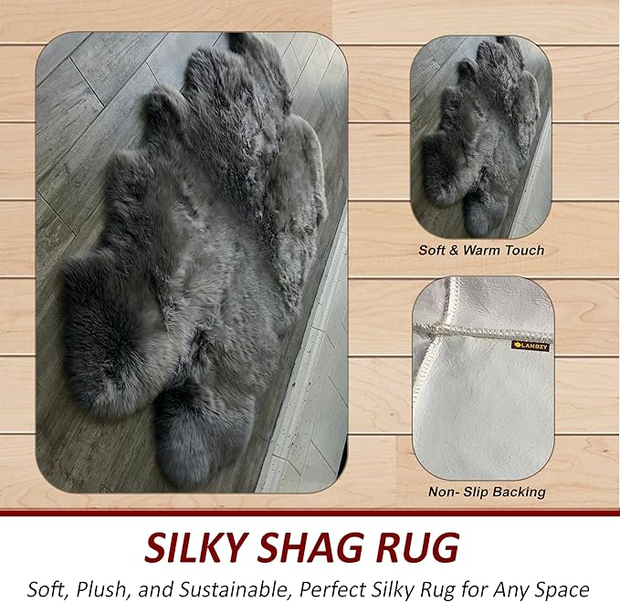 Free Shape Luxury Soft Fluffy Shag Area Rug Single 2’x3', 60x90cm - Vegan Fur Ultra Soft Indoor Carpet Nursery Rugs for Bedroom Home Decor, Dark Grey