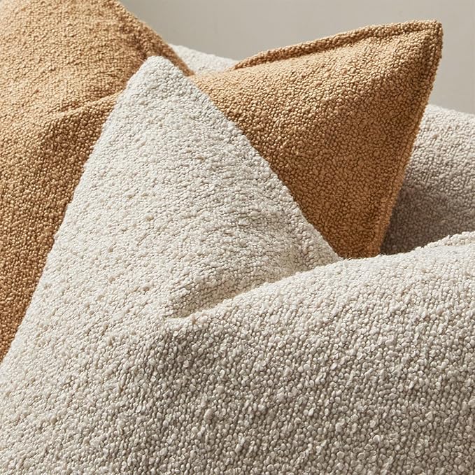 JUSPURBET Pillow Covers 20x20 Set of 2 Decorative Throw Pillow Covers Case for Couch Sofa Bed Soft Boucle Textured Cushion Covers with Hidden Zipper for Home Decor Living Room,Beige
