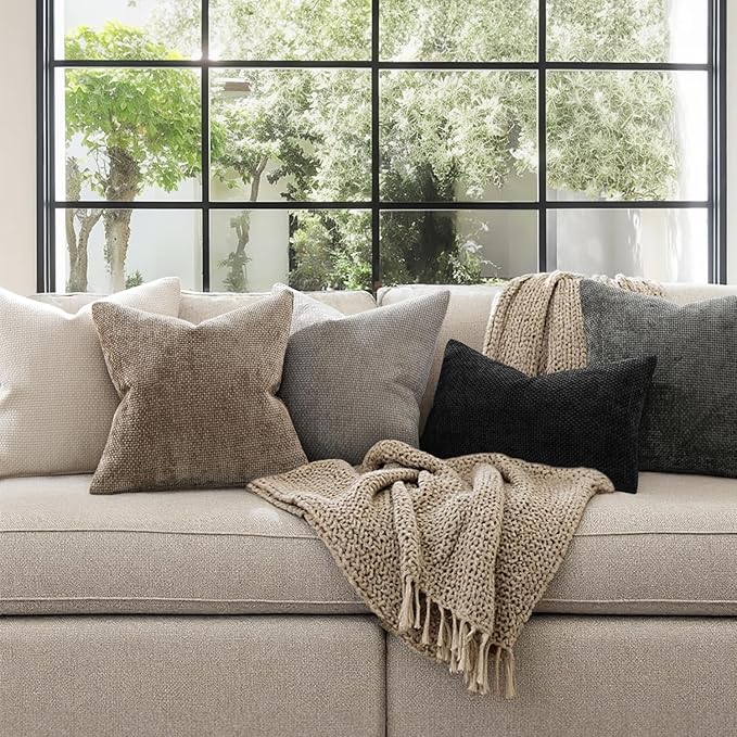 MIULEE Pack of 2 Christmas Couch Throw Pillow Covers 20x20 Inch Neutral Beige Modern Boho Accent Decorative Pillow Covers Soft Chenille Farmhouse Cushion Covers for Home Decor Bed Sofa Living Room