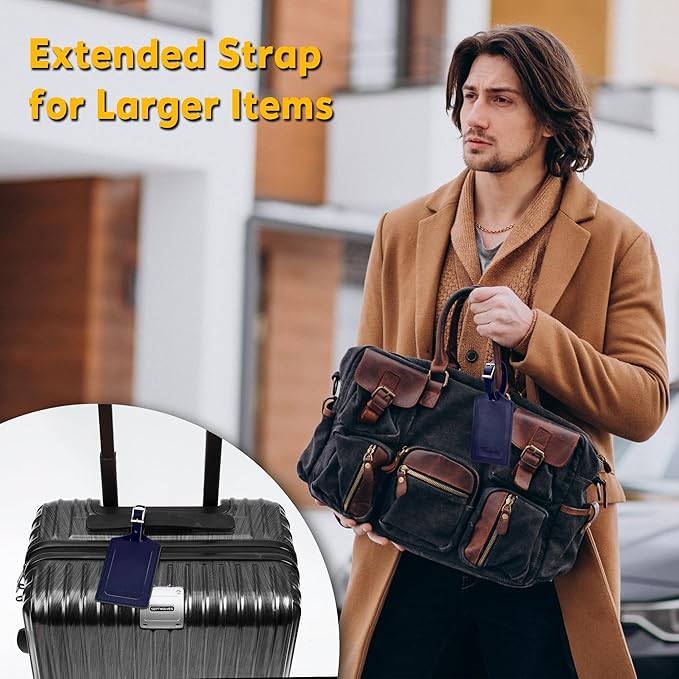 Travelambo 20 Pack Luggage Tags Faux Leather for Suitcases Travel Bag Labels with Protection Cover ID (Deep Blue)