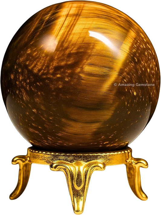 Amazing Gemstone Tiger Eye Crystal Ball with Stand - 1.5 Inches Crystal Sphere Meditation Balls for Witchcraft and Decorative Balls