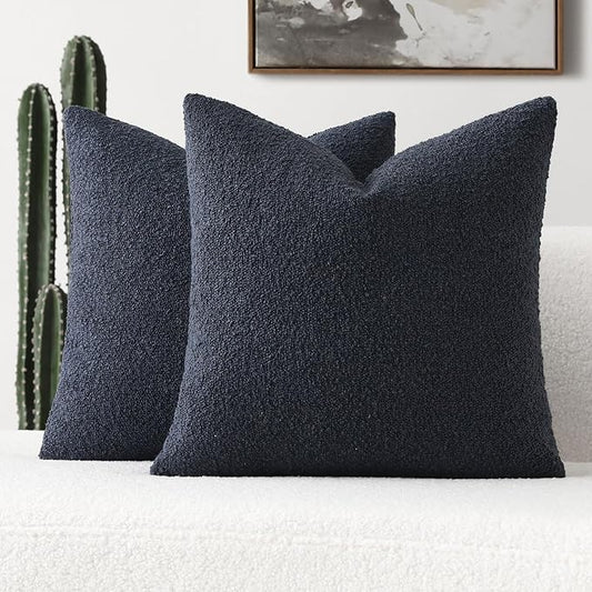 FUTEI Pack of 2 Navy Blue Decorative Throw Pillow Covers 18x18 Inch Soft Cozy Solid Boucle Textured Cushion Case,Modern Home Decor for Couch Bed Living Room