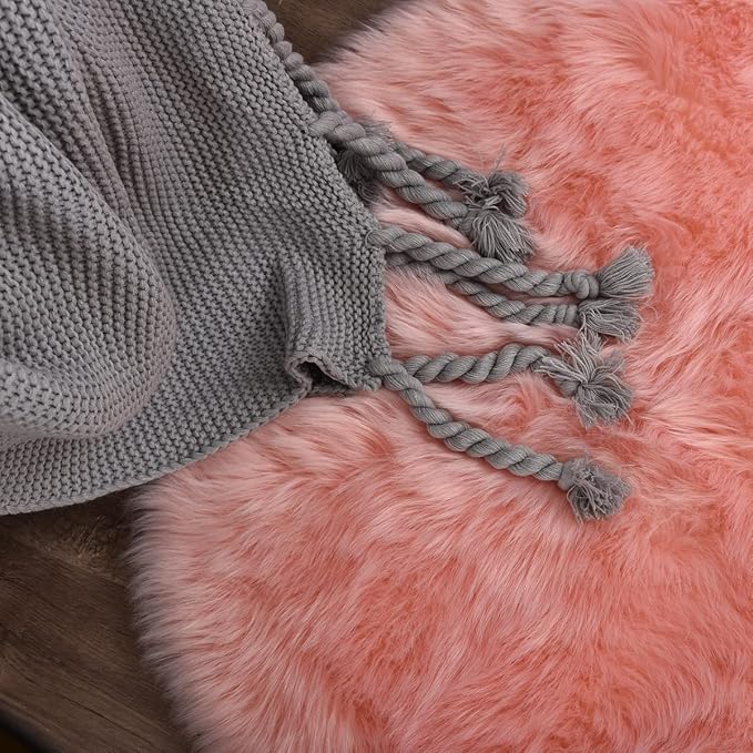 Plush Living Room Rugs 6x9 Rugs for Kids Room Pink Washable Faux Sheepskin Fuzzy Fur Rug for Bedroom Large Fluffy Nursery Rug