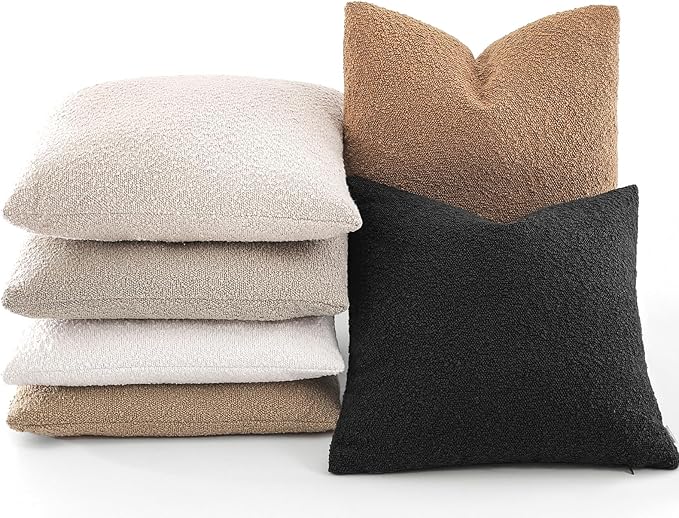 Boucle Decorative Throw Pillow Covers for Couch Set of 2, 18x18 inches, Black