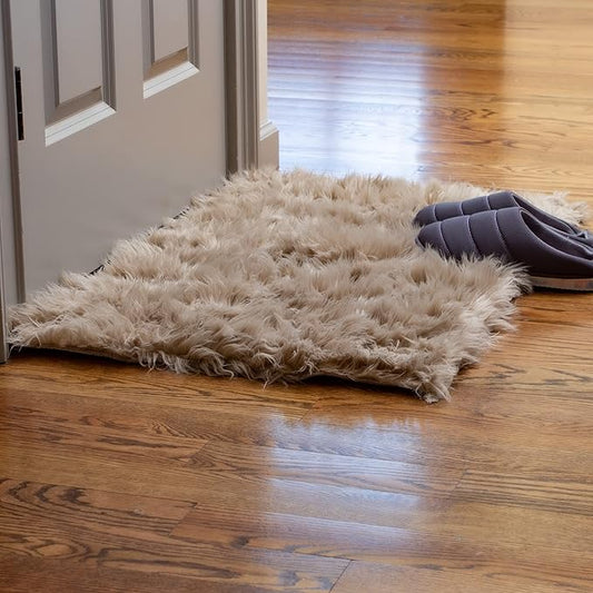 Super Area Rugs Ultra Soft & Fluffy Faux Sheepskin Rug, Light Brown 2 x 3 Feet Carpet for Bedroom Living Room