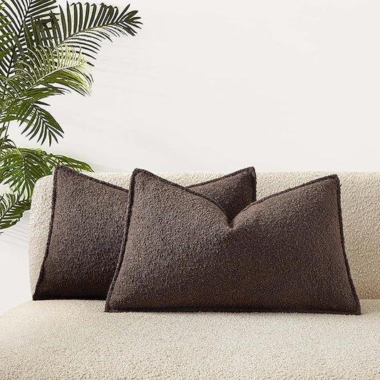 JUSPURBET Brown Decorative Pillow Covers 12x20 Set of 2 Throw Pillow Covers for Couch Sofa Bed Cozy Boucle Textured Lumbar Cushion Covers Cases with Hidden Zipper for Living Room Home Decor
