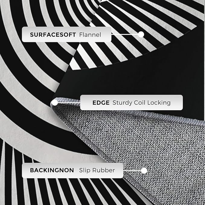 Black and White Circle Rugs for Home Decor, 6x8 ft, Abstract Op Art Area Rugs for Living Room, Soft Non Slip Washable Modern Geometric Carpet Bedroom Decorations Dt-Ghf-31