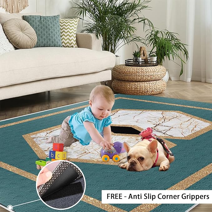Jadeite Marble Area Rug Abstract Marble Texture Area Rugs for Living Room Light Luxury Stone Crack Carpet Gold Geometric Stripes Outdoor Carpet for Bedroom Living Room 6x8ft