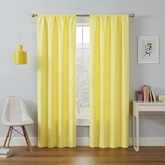 ECLIPSE Kendall Modern Blackout Thermal Rod Pocket Window Curtain for Bedroom or Living Room (1 Panel), 42 in x 84 in, Lemon