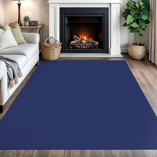 IOHOUZE Washable Area Rug 5x7 Non Slip Rugs for Living Room, Dining Room Rugs Bedroom Rug, Woven Braided Indoor Floor Carpet for Living Room Nursery Office, Royal Blue/Navy