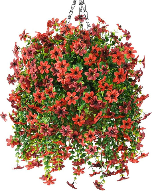 INQCMY Artificial Faux Hanging Flowers Plants Basket for Outdoor Outside Spring Decoration,UV Resistant Fake Silk Daisy in Planter Resistant Look Real for Home Porch Balcony Patio Yard Decor