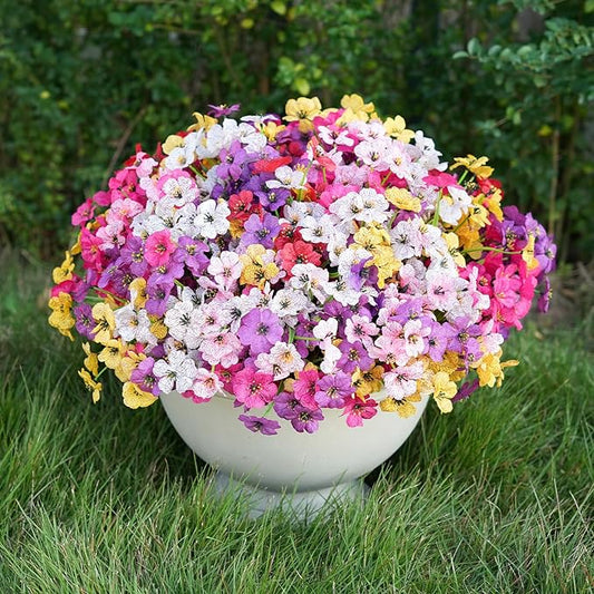 Artificial Flowers for Outdoor Faux Plants for Spring Summer Decoration, UV Resistant Realistic Silk Plastic Fake Flowers Garden Porch Patio Balcony Yard Front Home Decor, 24 Bundles