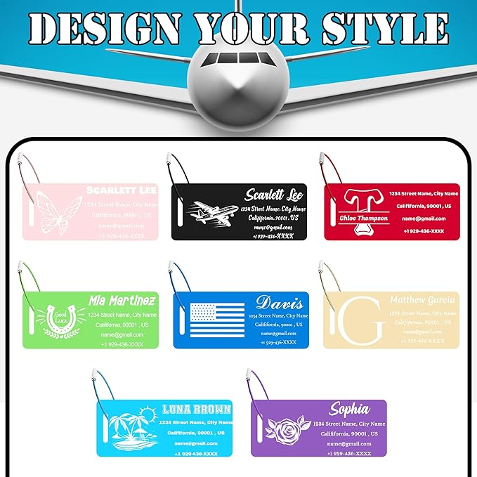 4 PCS Personalized Luggage Tags for Suitcases, Custom Aluminum Luggage Tags for Bags and Backpacks, Waterproof & Heavy Duty Personalized Metal Name Tags for Travel (Gold)