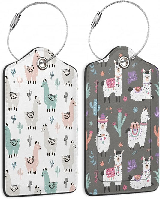 Set of 2 Luggage Tags for Suitcases, Leather Cute Camel Cactus Baggage Tags with Stainless Steel Loop, Privacy Name ID Card Cover Kawaii Travel Labels for Women Men Kids Girls