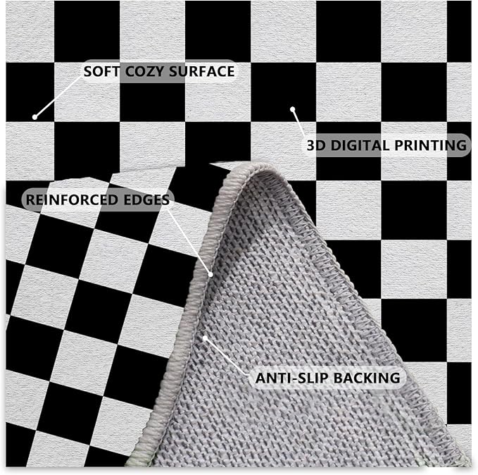 Black and White Checkered Rug for Living Room, 7x9 Area Rugs, Checkered Area Rug, Geometric Plaid Large Rugs, Washable Non Slip Retro Carpet Home Floor Decor