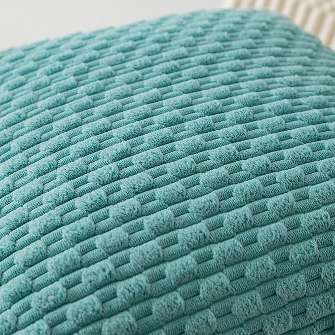 Kevin Textile Throw Pillow Covers Soft Corduroy Decorative Set of 2 Boho Striped Pillow Covers Pillowcases Farmhouse Home Decor for Couch Bed Sofa Living Room 12x20 Inch Aqua Green