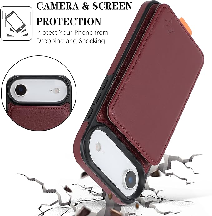 GUERNICA for iPhone 17 Air (6.7") Case Wallet with Card Holder, RFID Blocking Leather Protection, Shockproof Women Men Phone Case for iPhone Air, Wine Red