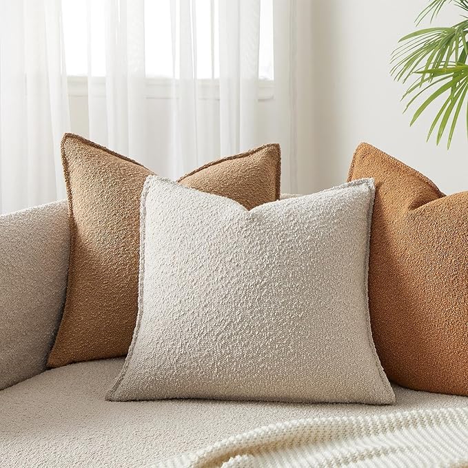 JUSPURBET Pillow Covers 20x20 Set of 2 Decorative Throw Pillow Covers Case for Couch Sofa Bed Soft Boucle Textured Cushion Covers with Hidden Zipper for Home Decor Living Room,Beige