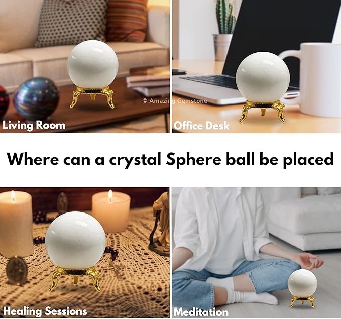 Amazing Gemstone Snow Quartz Crystal Ball with Stand - 1.5 Inches Crystal Sphere Meditation Balls for Witchcraft and Decorative Balls
