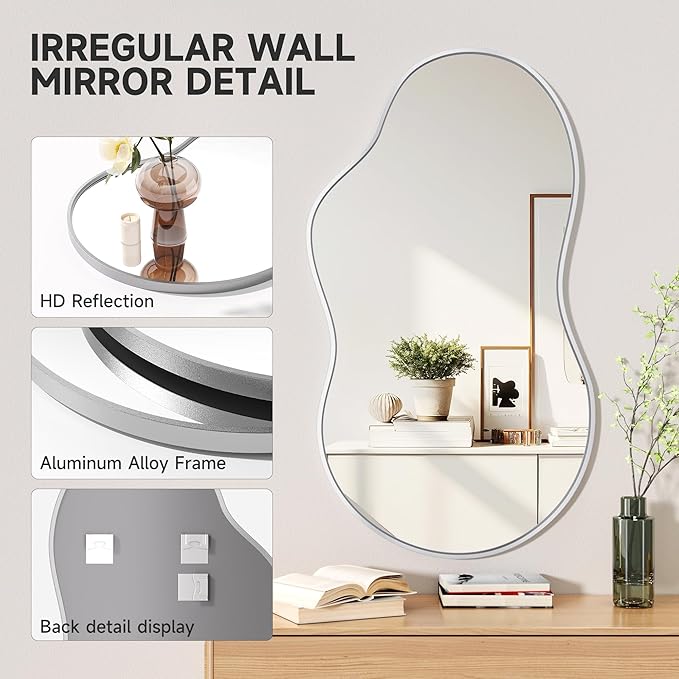 Hasipu Irregular Wall Mirror - 45"x25" Asymmetrical Mirror, Modern Decorative Mirrors for Living Room, Entryway, Hallway, Bathroom, Bedroom,Wall Mounted Home Decor (Silver)