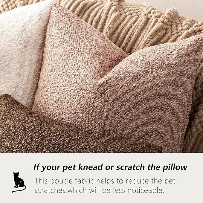 Foindtower Decorative Textured Boucle Throw Pillow Covers Accent Solid Lumbar Pillow Cases Soft Cozy Couch Cushion Case for Chair Sofa Bedroom Living Room Home Decor 12x20 Inch,1PC,Light Pink