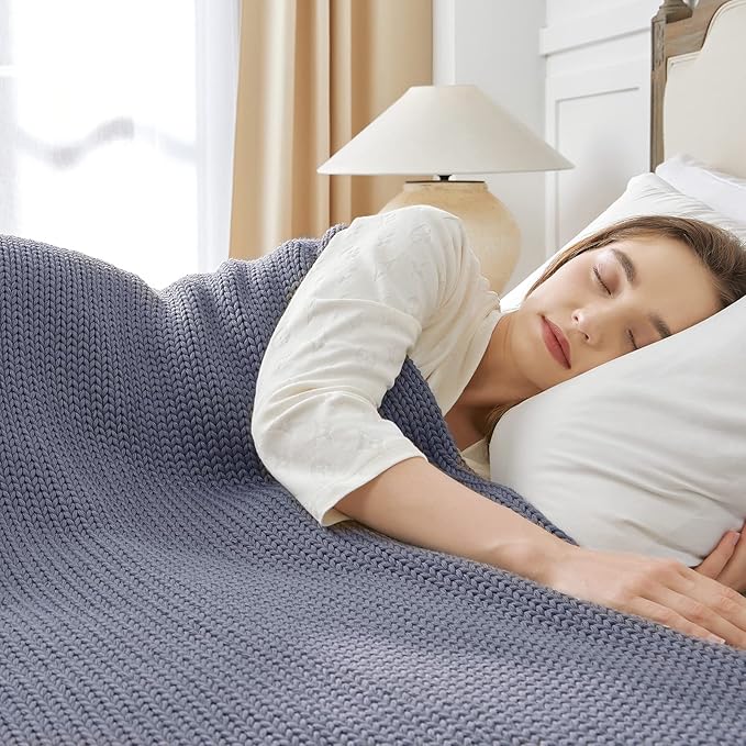 Guohaoi Knitted Weighted Blanket for Adults (Light Grey 48"x72" 20lbs) No Beads Cooling Throw Blanket for Hot Sleepers, Home Decor Breathable Chunky Knit Heavy Blanket Use on Full Size Bed