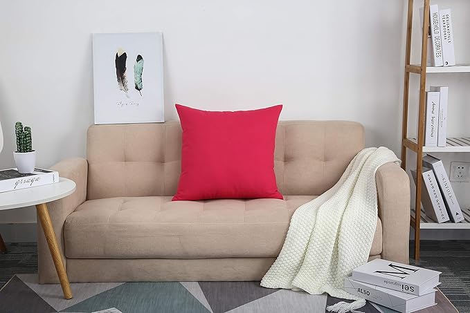 TangDepot Handmade Decorative Solid 100% Cotton Canvas Throw Pillow Covers/Pillow Shams, (24"x24", Watermelon Red)