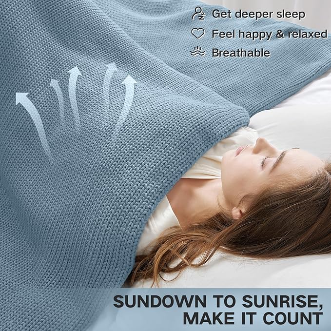 Guohaoi Knitted Weighted Blanket for Adults (Haze Blue 50"x75" 12lbs) No Beads Cooling Throw Blanket for Hot Sleepers, Home Decor Breathable Chunky Knit Heavy Blanket Use on Full Size Bed