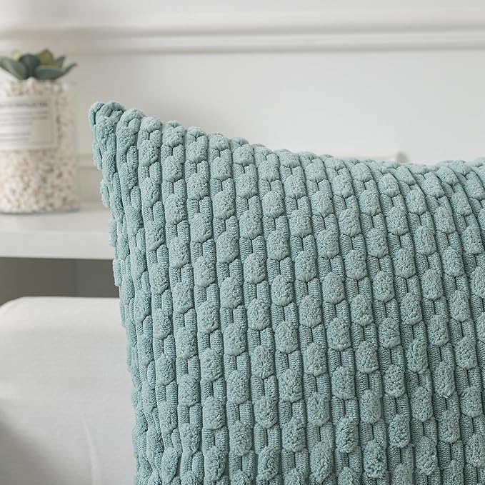Kevin Textile Throw Pillow Covers Soft Corduroy Decorative Set of 2 Boho Striped Pillow Covers Pillowcases Farmhouse Home Decor for Couch Bed Sofa Living Room 26x26 Inch Dusty Green