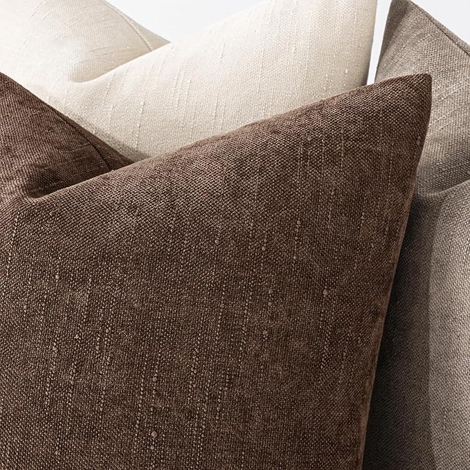 MIULEE Pack of 2 Decorative Throw Pillow Covers Soft Chenille Throw Pillows Solid Textured Cushion Covers for Couch Sofa Bedroom Living Room 20x20 Inch, Chocolate