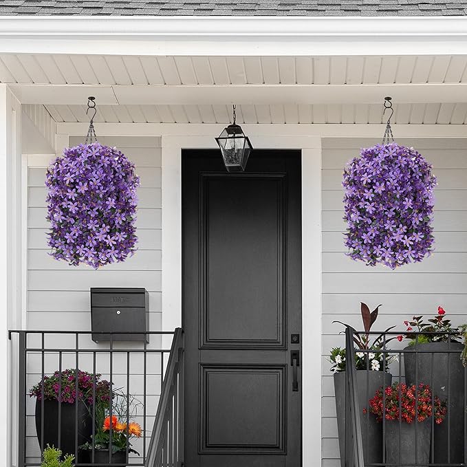 Artificial Flowers Plants for Outdoor with Basket, 4PCS Silk Hanging Faux Flowers Long Trailing Vines for Outside Home Porch Patio Decoration, Fuchsia