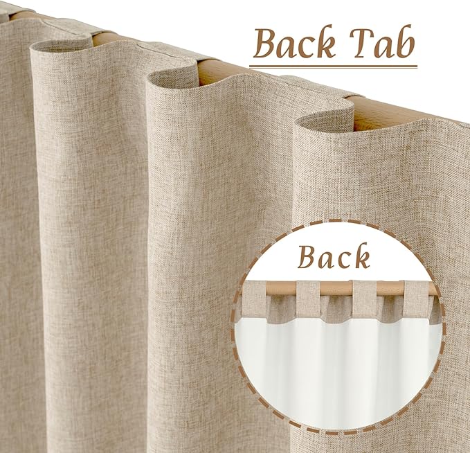 LAMIT 100% Blackout Natural Linen Curtains, 78 Inches Linen Textured Thermal Bedroom Curtains Back Tab and Rod Pocket Neutral Panels with White Liner for Farmhouse, 2 Panels, 52 x 78 Inch, Linen