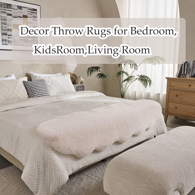 1700GSM Fuzzy Faux Sheepskin Fur Area Rug,Extra Soft Faux Fur Mat,Fluffy Shaggy Fur Rug for Bedroom Living Bedside Rug Room Decor-Ivory White, 2 x 6 ft