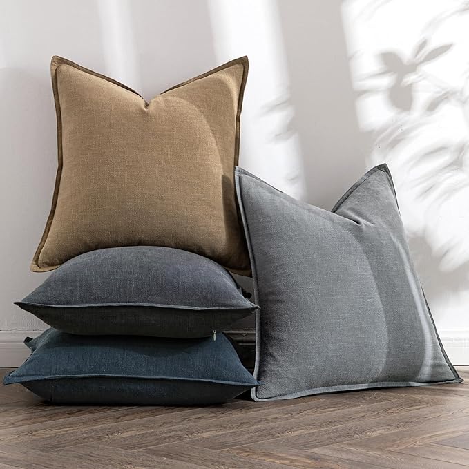 MIULEE Neutral Navy Linen Pillow Covers Pack of 4 Christmas Decorative Natural Throw Pillow Covers Soft Accent Boho Farmhouse Couch Pillowcases Coastal Home Decor for Living Room Bed Sofa 20x20 Inch