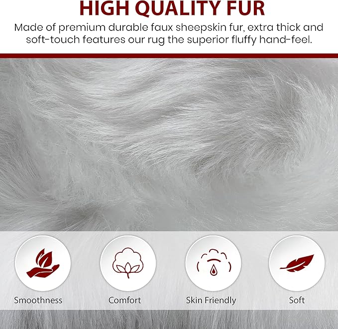 LAMBZY Faux Sheepskin Super Soft Hypoallergenic Silky Shag Rug for Living Room, Kids Room, Sofa (Sexto 6 Pelts 6'x6', White)