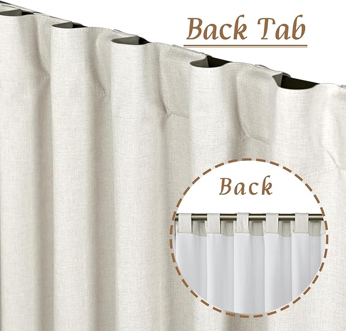 LAMIT Ivory 100% Blackout Polyester Curtains 84 Inches Long, Polyester Living Room Farmhouse Curtains Full Room Darkening Back Tab and Rod Pocket Panels with White Liner, 2 Panels, 38 x 84 Inch