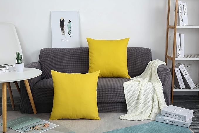 TangDepot Handmade Decorative Solid 100% Cotton Canvas Throw Pillow Covers /Pillow Shams, (16"x16", Deep Yellow), 1 Count (Pack of 1)