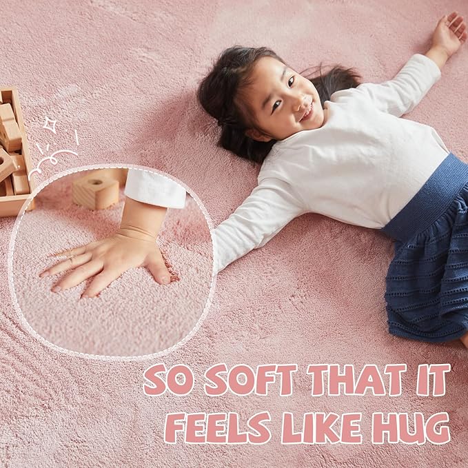 jinchan Solid Plush Runner Rug 2x6 Performance Shaggy Washable Hallway Rug Soft Modern Faux Wool Cozy Non Slip Carpet for Bedroom Laundry Room Living Room Kids Nursery Pink