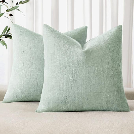 MIULEE Pack of 2 Decorative Throw Pillow Covers Soft Chenille Throw Pillows Solid Textured Cushion Covers for Spring Couch Sofa Bedroom Living Room 20x20 Inch, Light Green