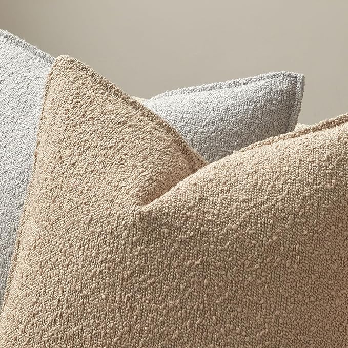 JUSPURBET 16x24 Pillow Covers Set of 2 Decorative Throw Pillow Covers Case for Couch Sofa Bed Soft Boucle Textured Lumbar Cushion Covers with Hidden Zipper for Home Decor Living Room,Oatmeal